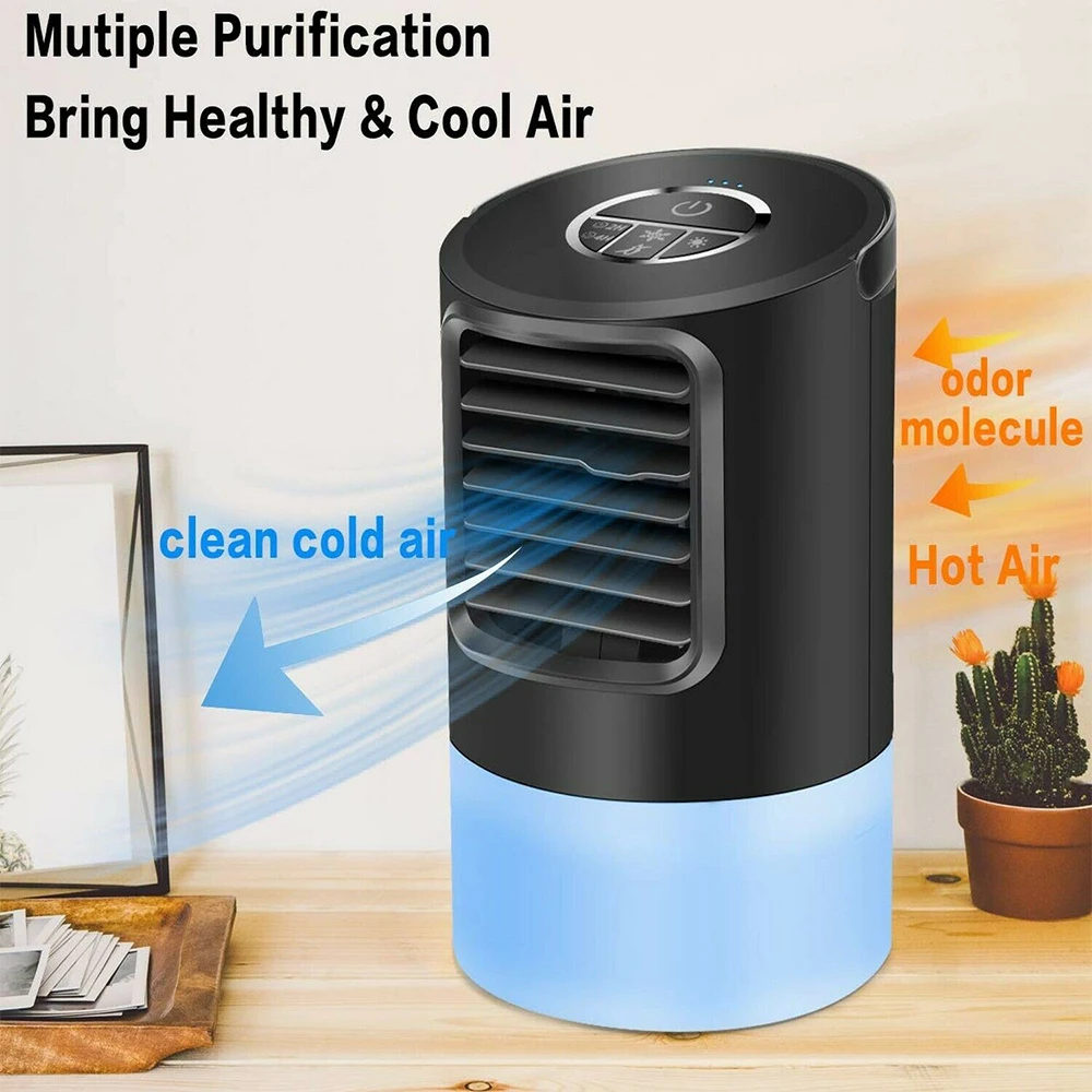 White Desktop Cooling Fan Personal Table Fan Used Office Home Kitchen 3 in 1 Personal Space Air Cooler Humidifier Purifier KL&K Express Goods Portable Air Conditioner Fan 