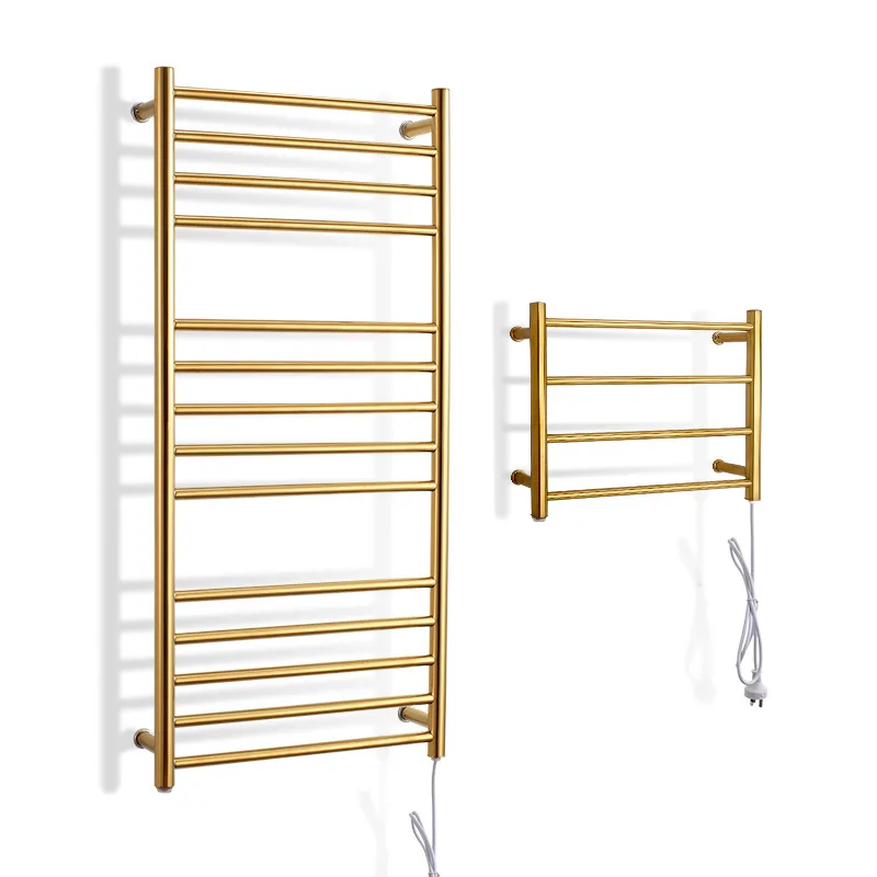 

Cross Border Stainless Steel Heated Towel Rail Toilet Bathroom Gold Heating Towel Bar Storage Shelf
