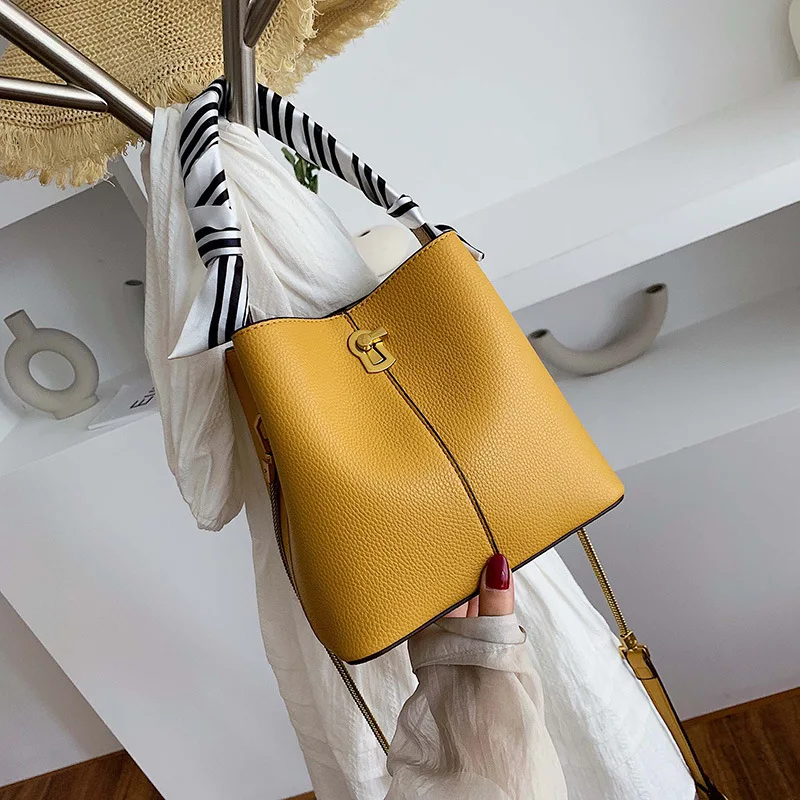 

New bucket bag autumn and winter new style fashion tide solid color splicing handbag with single shoulder slanted women's bag