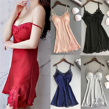 

Satin Nightdress Women Sexy Babydoll Lace Sleep Mini Wide Nightdress for Ladies Micro Sleepwear Satin Silk Dresses