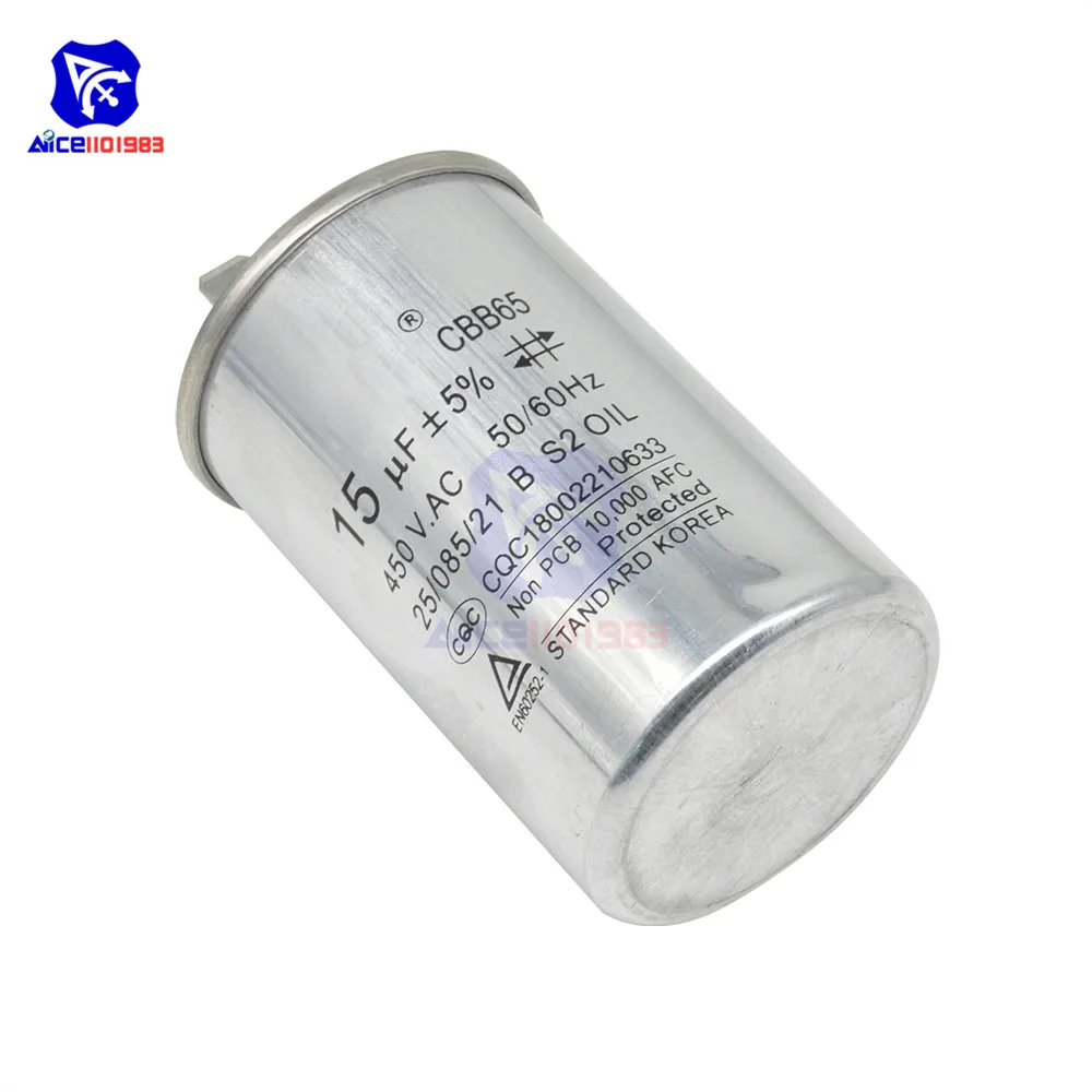 Diymore CBB65 может конденсатор с алюминиевой крышкой, 50/60Hz 450V 15μF ± 5% постоянной ёмкости, универсальный конденсатор кондиционера моторный накопитель переменного тока генератор стиральная машина