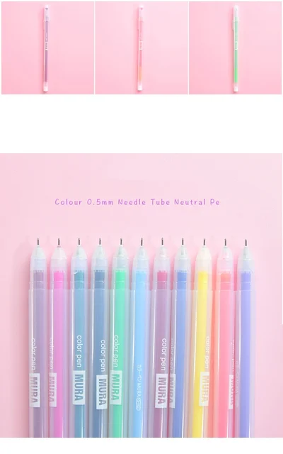 12pcs Color Gel Ink Pen Set Ballpoint 0.5mm Transparent Body Colorful  Marker Liner Highlighter Drawing A6127
