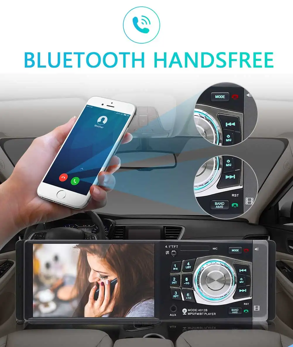 4 1 дюймов Din Bluetooth TFT MP4 плеер USB TF Auxin FM радио Зеркало Ссылка стерео автомобильный