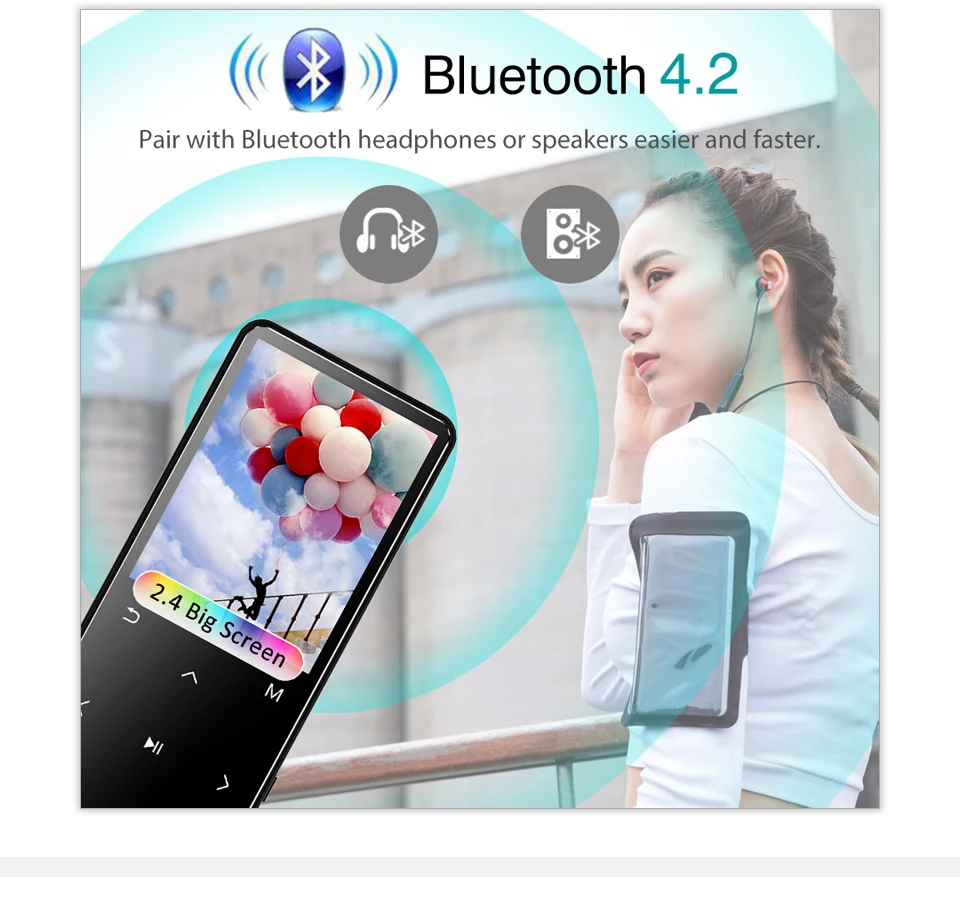 REDANT MP4 плеер с bluetooth lecteur mp3 mp4 музыкальный плеер Портативный mp 4 медиа Тонкий 2,4 дюймов сенсорные клавиши fm Радио Видео Hifi