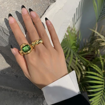 

Timeless Wonder Green Stone Geo Bamboo Stackable Rings Women Jewelry Gothic Boho Designer Top Punk Ball Rock Runway Ins Mix 2728