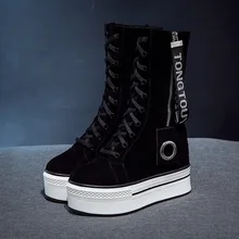 SWONCO/черные туфли на танкетке; женские ботильоны для женщин на платформе; коллекция года; женская обувь Causla; ботинки на массивной танкетке с боковой молнией