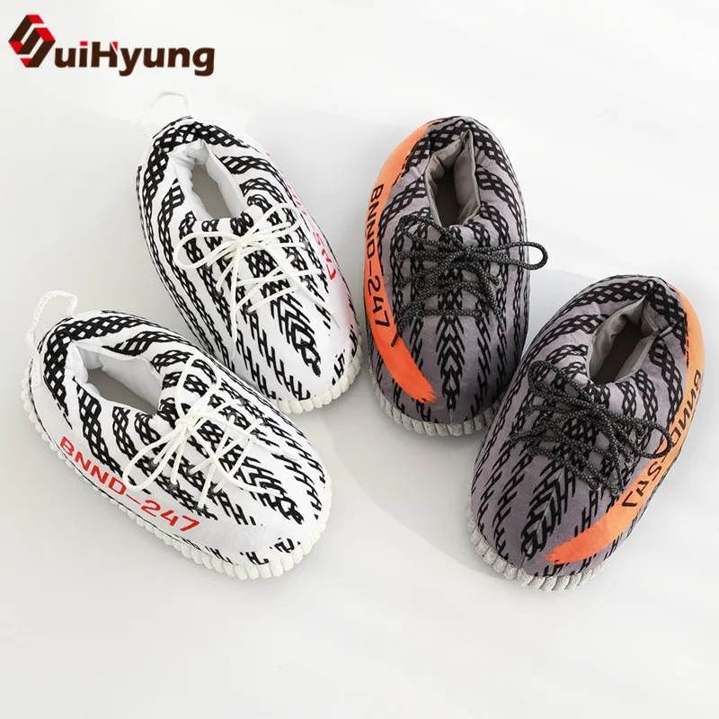 

Suihyung Winter Women Indoor Shoes Home Slippers Cross-tied Cotton Shoes Unisex Warm Cartoon Plush Slippers Non-slip Floor Shoes