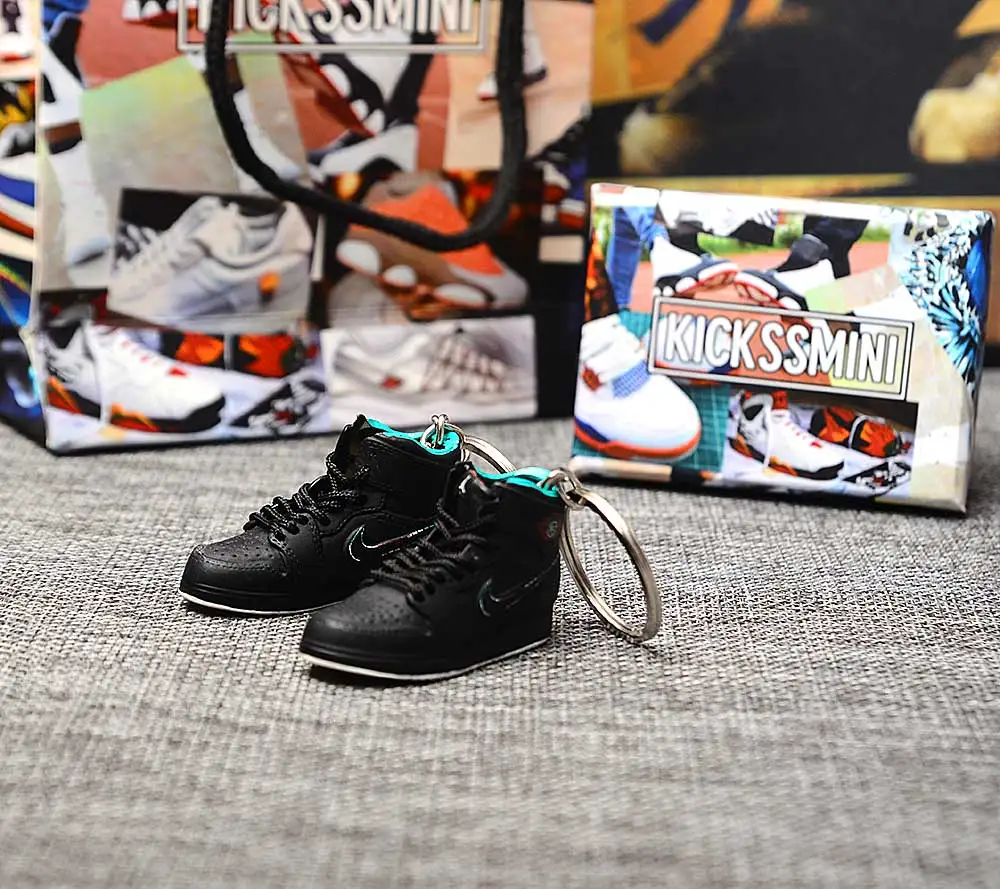 Дропшиппинг индивидуального поколения AIR JORDAN 1 Ретро Черный Оранжевый 3D кроссовок модель сумка Подвеска парный брелок - Цвет: a pair w metal  ring