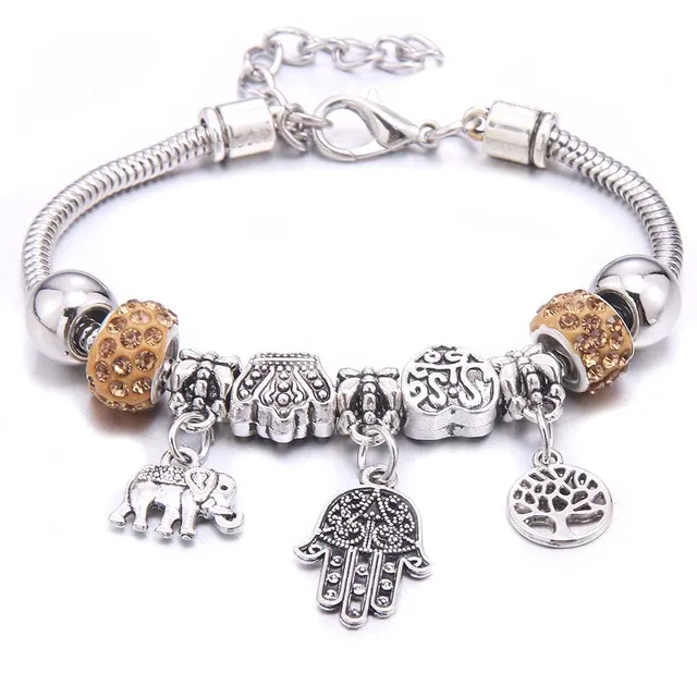 Antique Crown key lock Shape 6-colors crystal Charm Bracelets for Women Glass Beads Brand Bracelet & Bangle DIY Jewelry Gifts 18