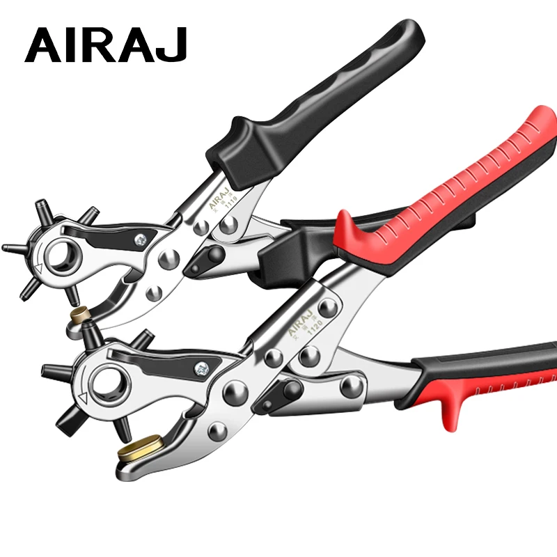 Leather Hole Punch, Revolving Turning Rotary Leather Belt Hole Puncher  Pliers Hand Tool, Heavy Duty Punch 3 Round, 3 Flat Punches 