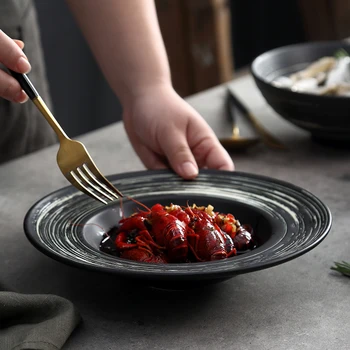 

Japanese Ceramic Straw Hat Western Salad Plate Soup Noodle Bowl Modern Home Retro Soup Nest Plate Ramen Bowl Kitchen Tableware