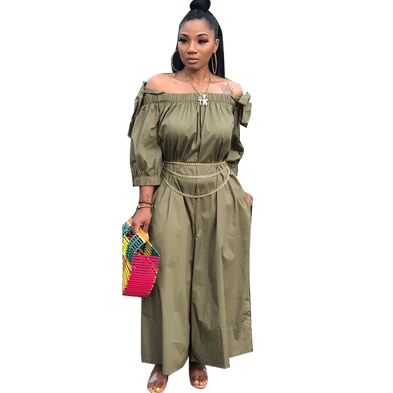 

New Elegant Oversized Rompers Womens Jumpsuit 2019 Fall Off The Shoulder Wide Leg Jumpsuit Loose Casual Overalls Palazzo Pants