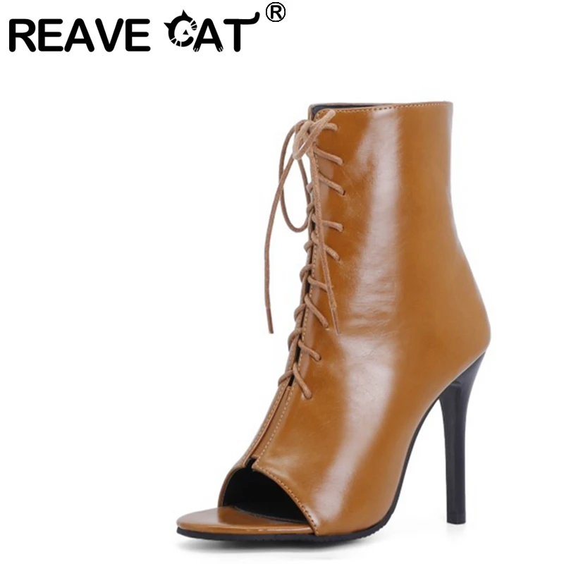REAVE CAT/2021 летние крутые ботильоны Женские вечерние туфли с открытым носком на