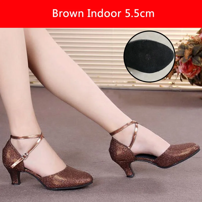 brown style B 5.5cm Новинка; обувь для латинских танцев; Женская Профессиональная обувь для латинских танцев; Танцевальная обувь для взрослых; Современная танцевальная обувь; Танцевальная обувь; женская обувь - Цвет: brown style B 5.5cm