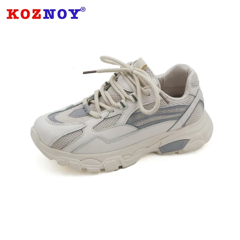 

Koznoy Sneakers Women Autumn Thick Bottom Fashion Dropshipping Low Heel Shallow Mesh Round Toe Leisure Students Women Shoes