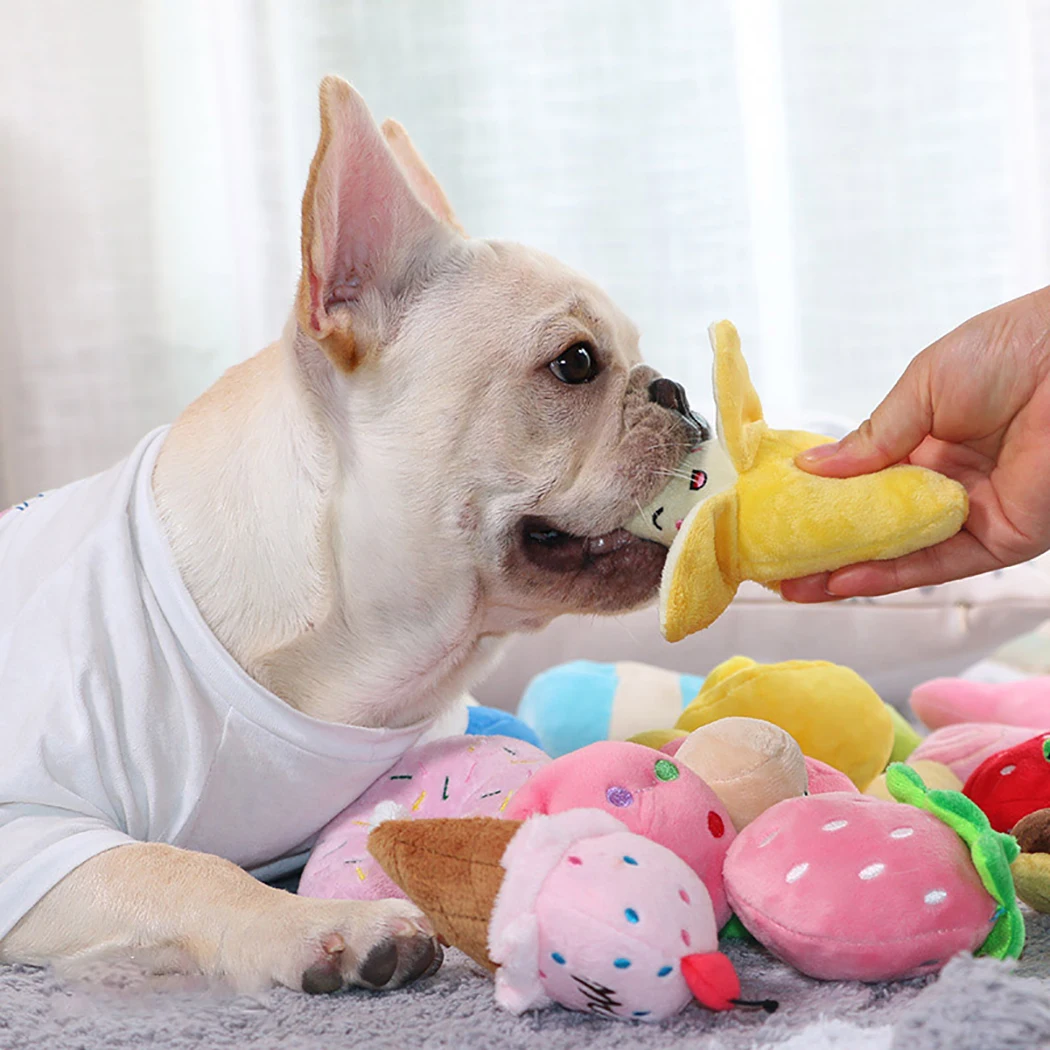 Vegetables 5 Chew Play Toys Pet Squeaky Puppy Chew Squeaker Quack Sound Doll Toy Creative Simulation Donut Pet Supplies Dog Toys