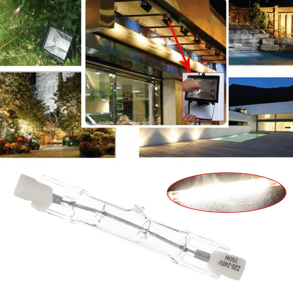 250W Tungsten-Iodine Lamp Transparent Lighting Fixture Indoor Outdoor Household Supply Glass Halogen Lamp Bright 220V-240V