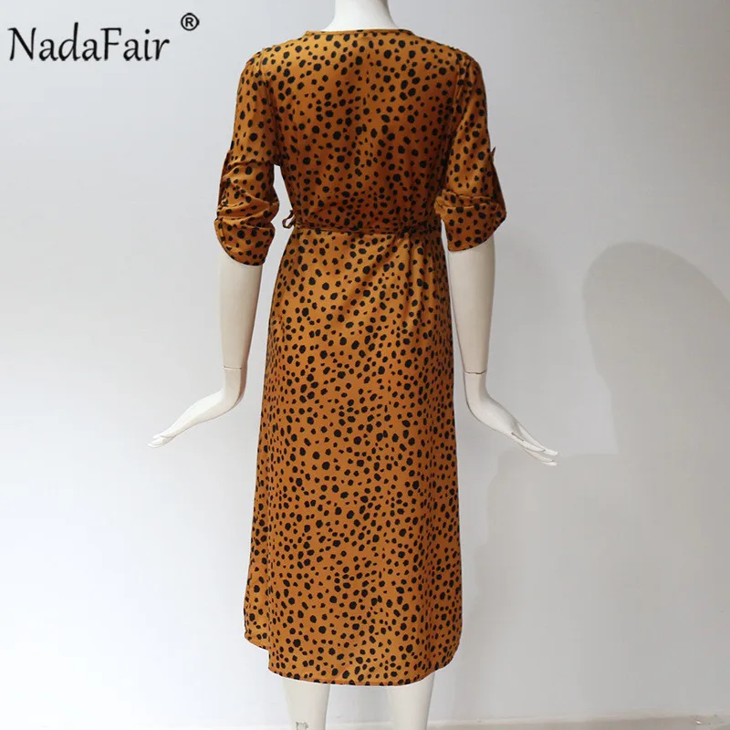 Nadafair/туника с коротким рукавом, повседневное леопардовое платье средней длины, женское элегантное винтажное сексуальное платье трапециевидной формы с животным принтом размера плюс