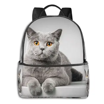 

Classical Simple Women Canvas Backpacks School bag for British Shorthair Cat Lying On Table Laptop Back pack travel bag