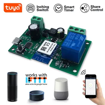 

WiFi Smart Switch Wireless Relay Module Single-way Inching Self-Locking Timer Tuya Remote Voice Control by Google Home Alexa