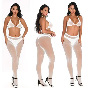 

Sexy Lingerie Women Fishnet Tights Sequinis Diamonds Pantyhose 2019 New Fashion Clubwear Thigh High Fish Net Stocking Hot