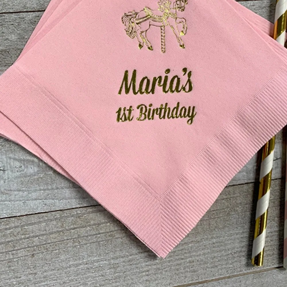 

Personalized Napkins Circus Carousel Birthday Napkins Carousel Party Custom Printed Monogram Cocktail Beverage Luncheon Dinner