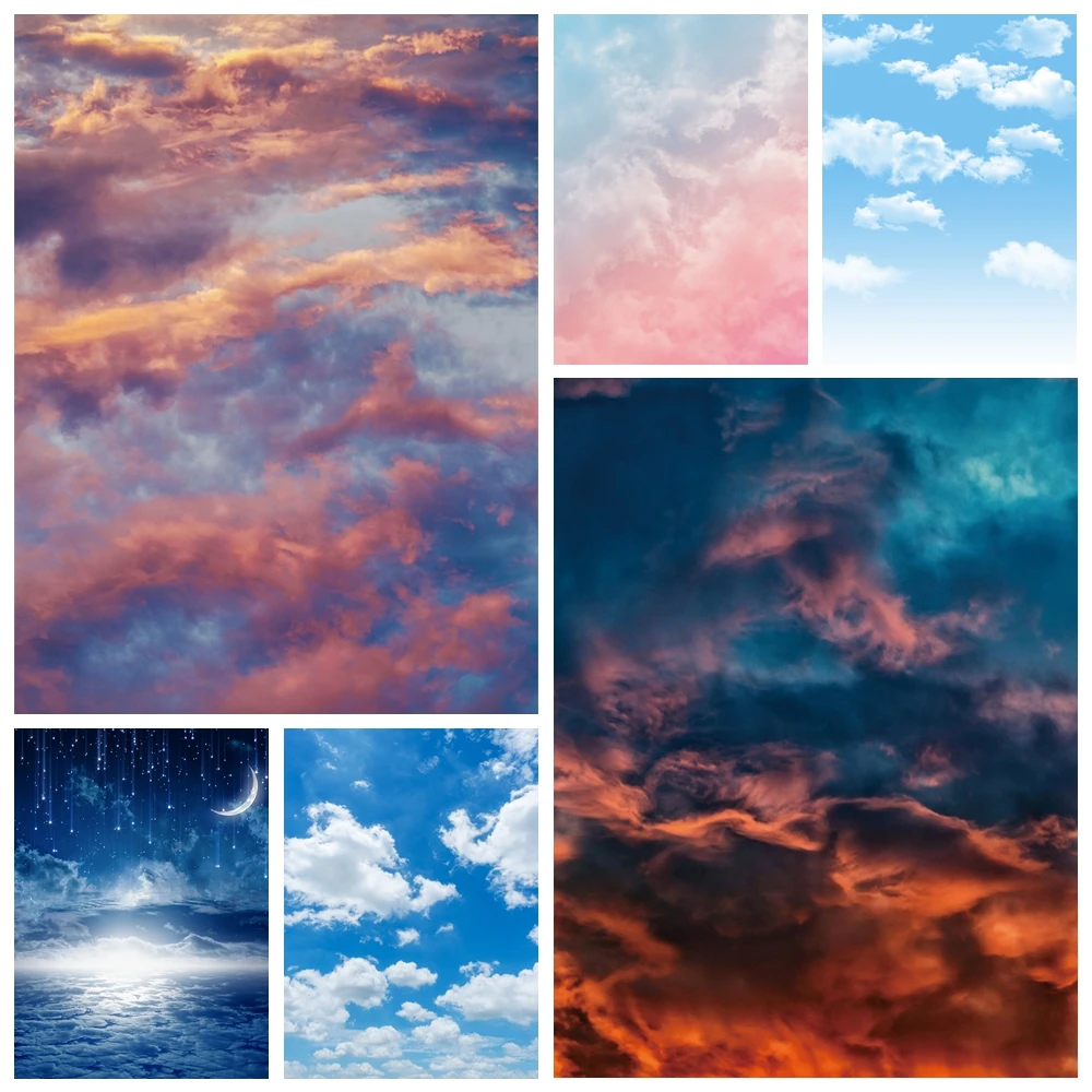 Laeacco Baby Shower Backgrounds Blue Sky Sunset Clouds Child Newborn Birthday Photography Backdrops For Photo Studio Photocall