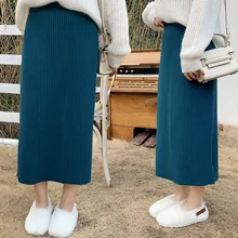 Женская вязаная юбка больших размеров, Новая модная женская юбка, утолщенная Свободная юбка в западном стиле, шерстяная юбка средней длины