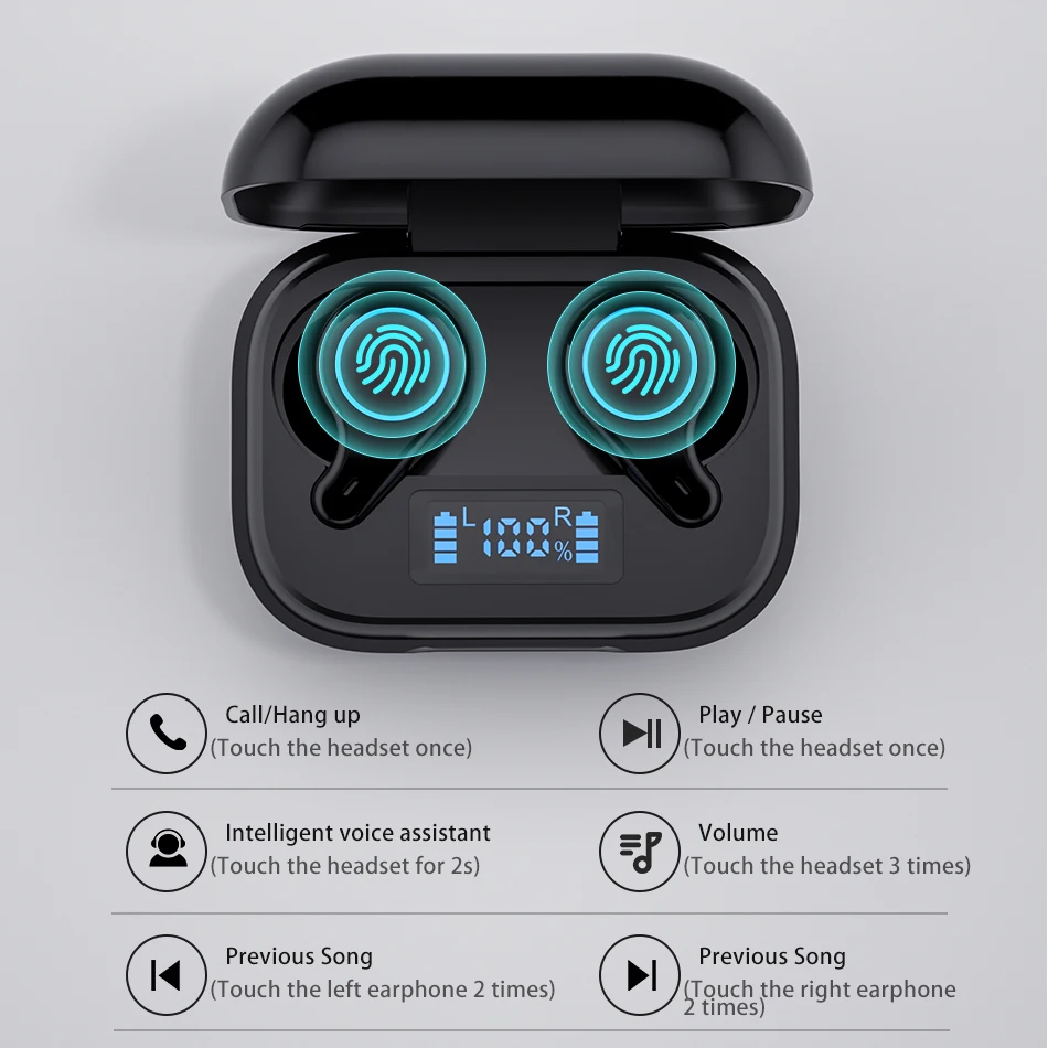 TWS Bluetooth Earphones Wireless Headphones Touch Control LED Display With Microphone Sport Waterproof Headsets Earbuds Earphone