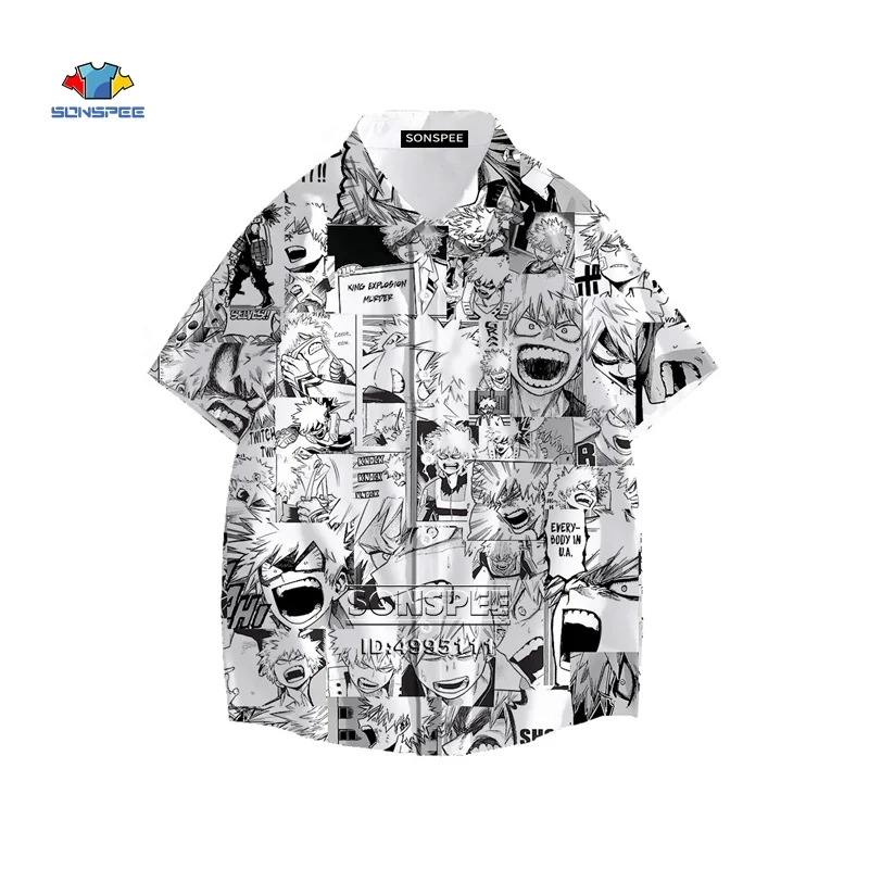 Bakugou Katsuki Todoroki Shouto-camisa Kawaii de múltiples caras para hombre, camisa hawaiana 3D con estampado, camisetas informales de playa, Tops de manga corta para verano