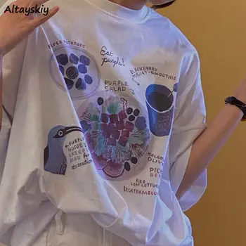 

T-shirts Womens Summer Printed Half Sleeve O-Neck Loose Oversize Korean Style Ins Chic Fashion Trendy Graphic Tee Casual Daily