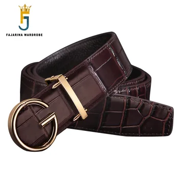 

FAJARINA Unique Design Letter Smooth Buckle Black Belts for Men High Quality Crocodile Pattern Cow Cowhide Leather Belt LUFJ816