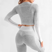 Fanceey, спортивная одежда для женщин, одежда для спортзала, Женский бесшовный комплект для йоги, комплект для фитнеса с длинным рукавом, женский укороченный топ+ леггинсы с высокой талией