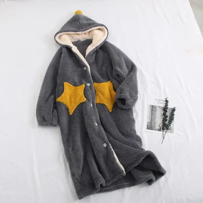 dark grey Ins celebrity осень зима новые фланелевые теплые толстые пижамы с капюшоном коралловый флис женская одежда для сна Пальто Куртка Верхняя одежда - Цвет: dark grey