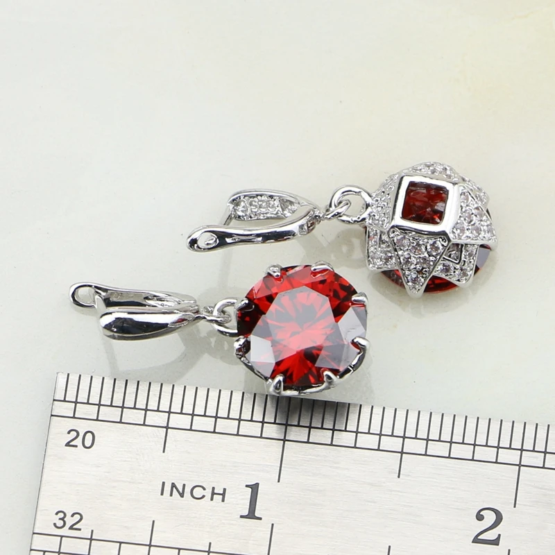Bridal Crystal Jewelry Sets Dark Red Cubic Zirconia White Zircon Sterling Silver 925 Bridal Wedding Jewelry Sets Earrings/Pendant/Necklace/Ring For Women