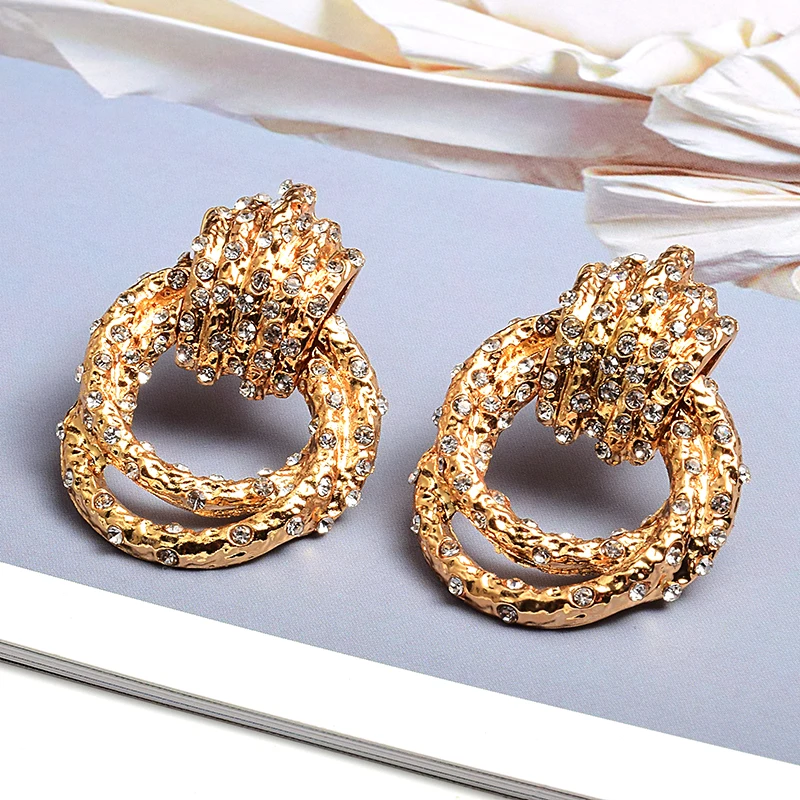 New Irregular Metal Gold Color Dangle Drop Earrings High-Quality Fashion Ctystals Jewelry Accessories For Women Wholesale