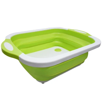 

Collapsible Cutting Board with Dish Tub Basket with Draining Plug Collapsible Colander and Dish Sink Tub Storage Basket