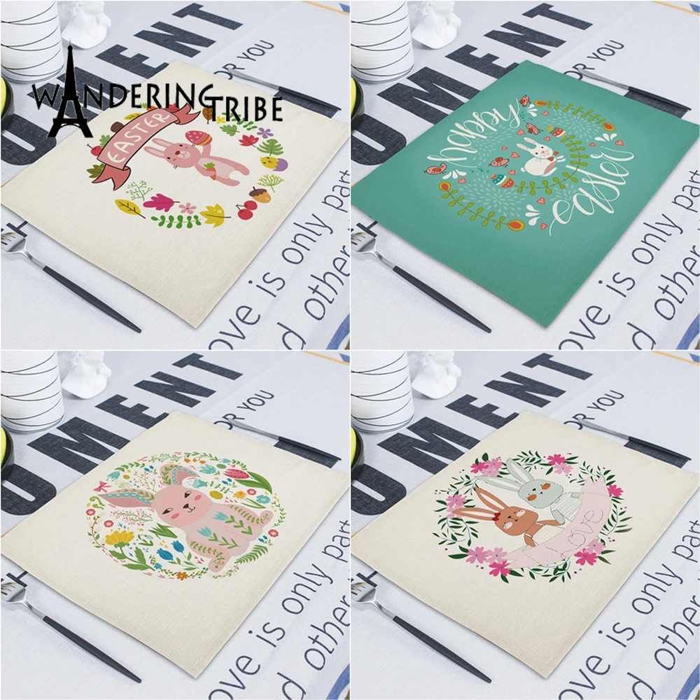 

Cartoon Rabbit Dining Napkins Easter Linen Cloth Placemat Serving Table Napkin Kitchen Egg Tea Towels Serviette De Table Mariage