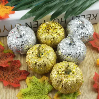 

12pcs Lifelike Simulation Gold/sliver Foil Artificial Pumpkins For Festive Wedding Halloween Party Home Ornament Accessories