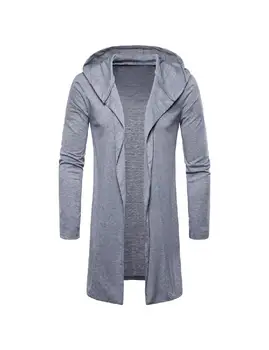 

MISSKY Man Coat Solid Color Stylish Long Sleeve Coat Sweater Fashion Hooded Tops Overcoat Male Tops Spring Autumn
