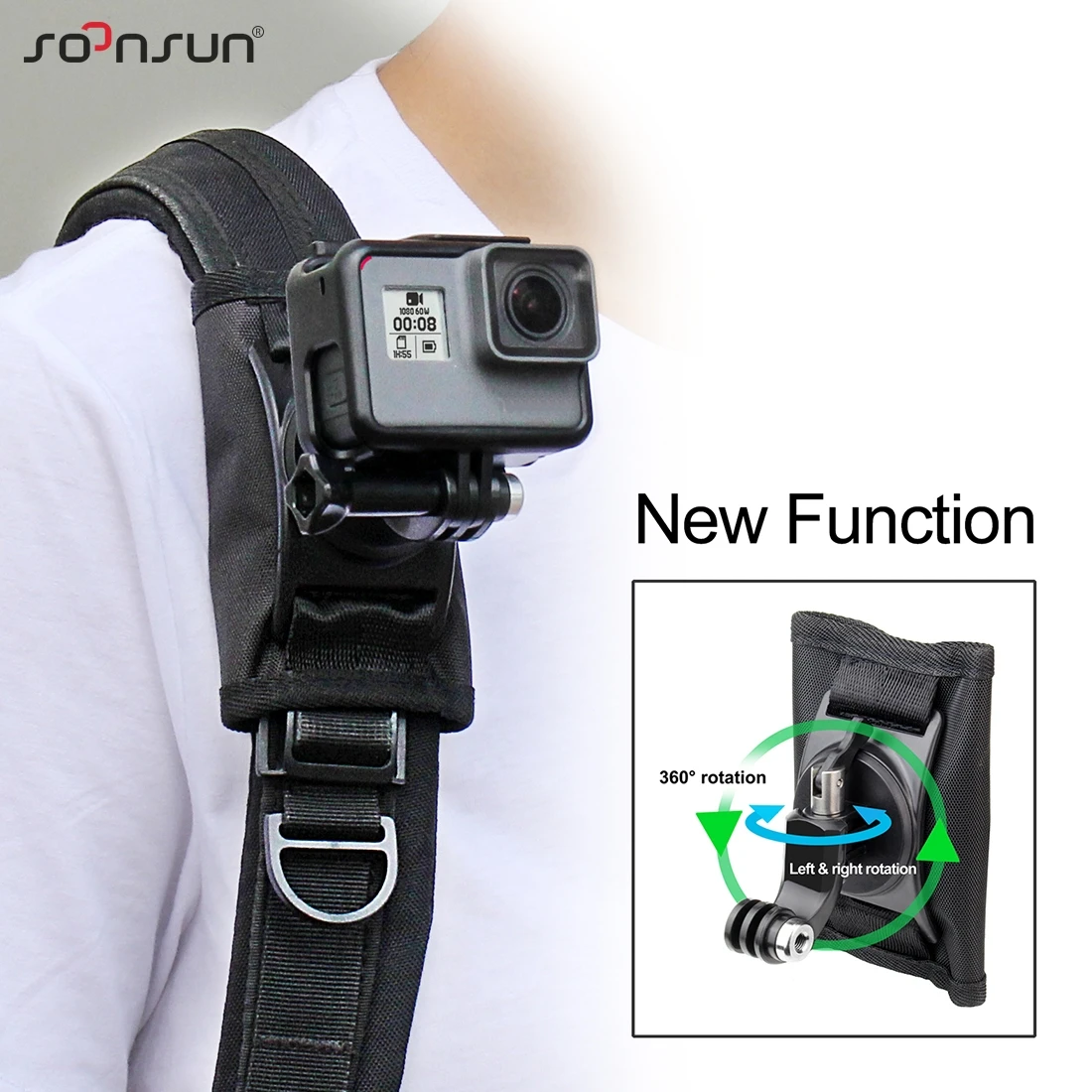 SOONSUN mochila ajustable con rotación de 360 °, correa de hombro para GoPro  Hero 10, 9, 8, 7, 6, 5, 4, 3 Session, Yi, SJCAM, Osmo Action|Carcasas para  videocámara deportiva| - AliExpress