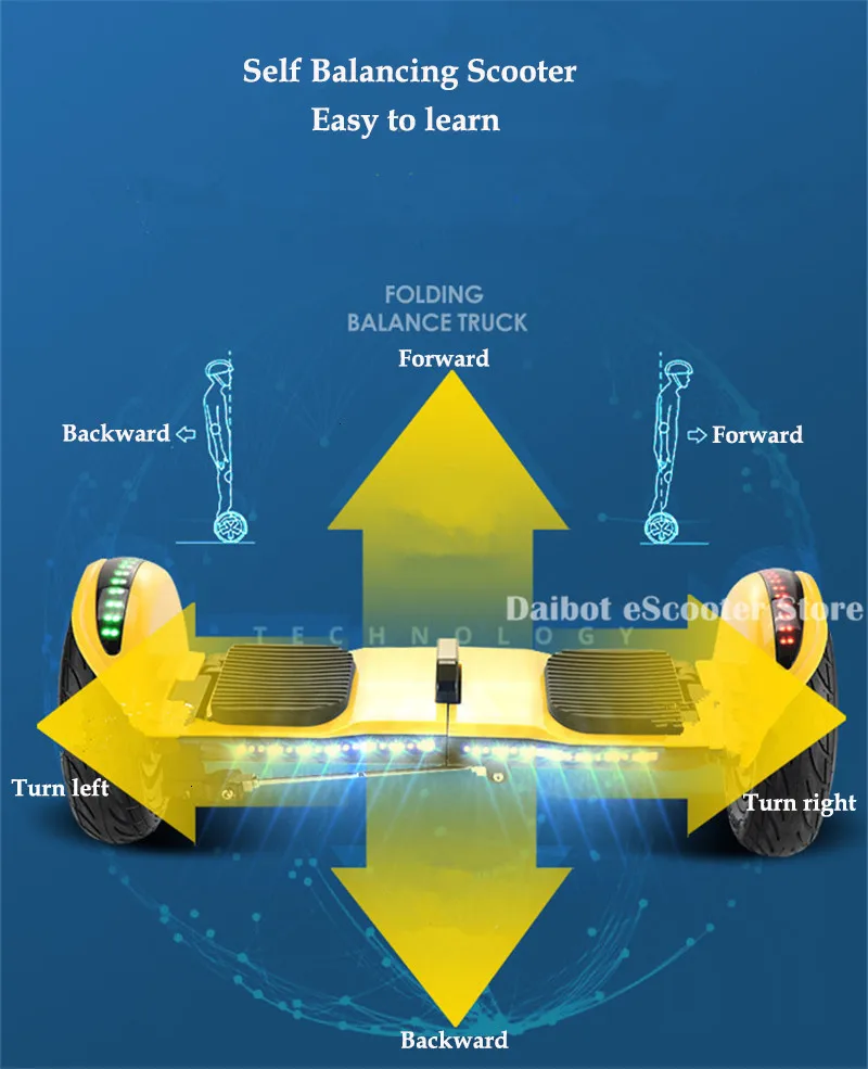 Daibot Hoverboard 10 Inch Two Wheel Self Balancing Scooters 36V 500W Off Road Folding Electric Scooters Adults Bluetooth Speaker  (13)