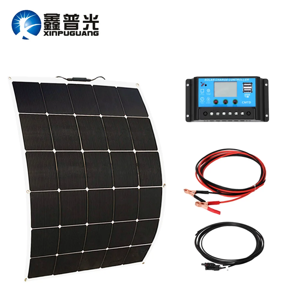 

Xinpuguang Efficient 150w 15v Flexible Solar Panel + 20A PMW Controller Cable PV Conector PV Module New Cell for 12v Battery