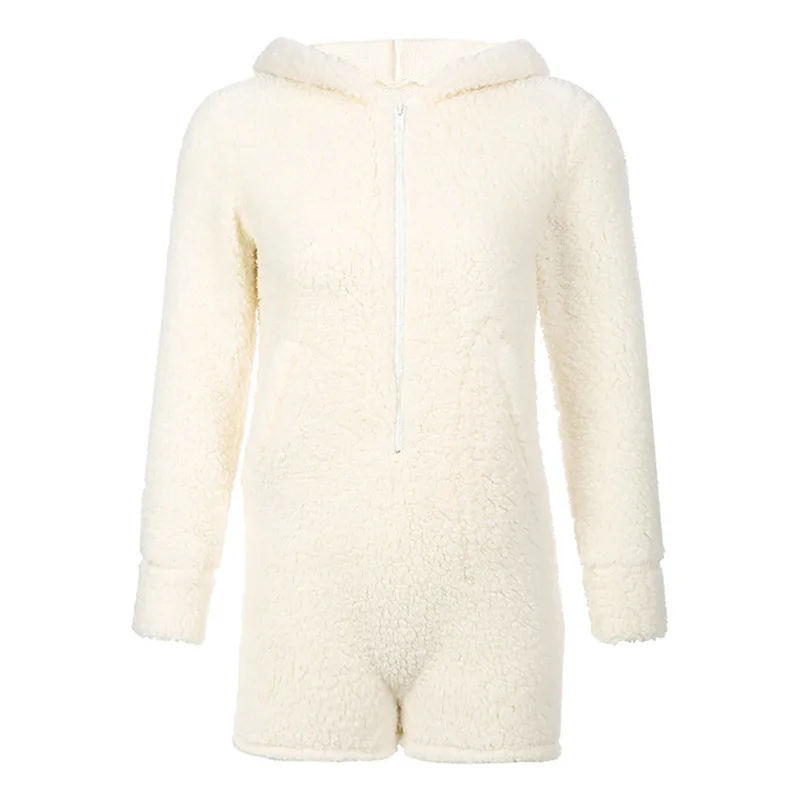 Для женщин высокое качество белый с капюшоном заячьи ушки флис Onesie бархат размера плюс толстовки домашний комбинезон кофты