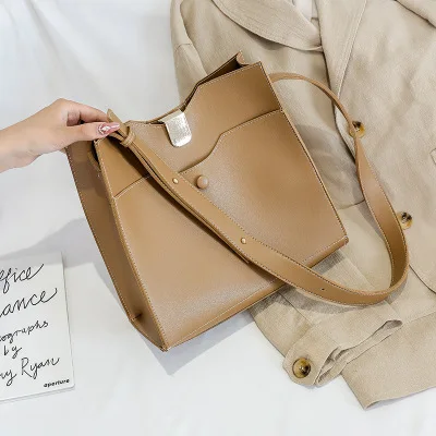 

High Capacity Solid Color Bucket Bags For Women Crossbody Shoulder Bag Female Handbags With a Mini Bag Inside