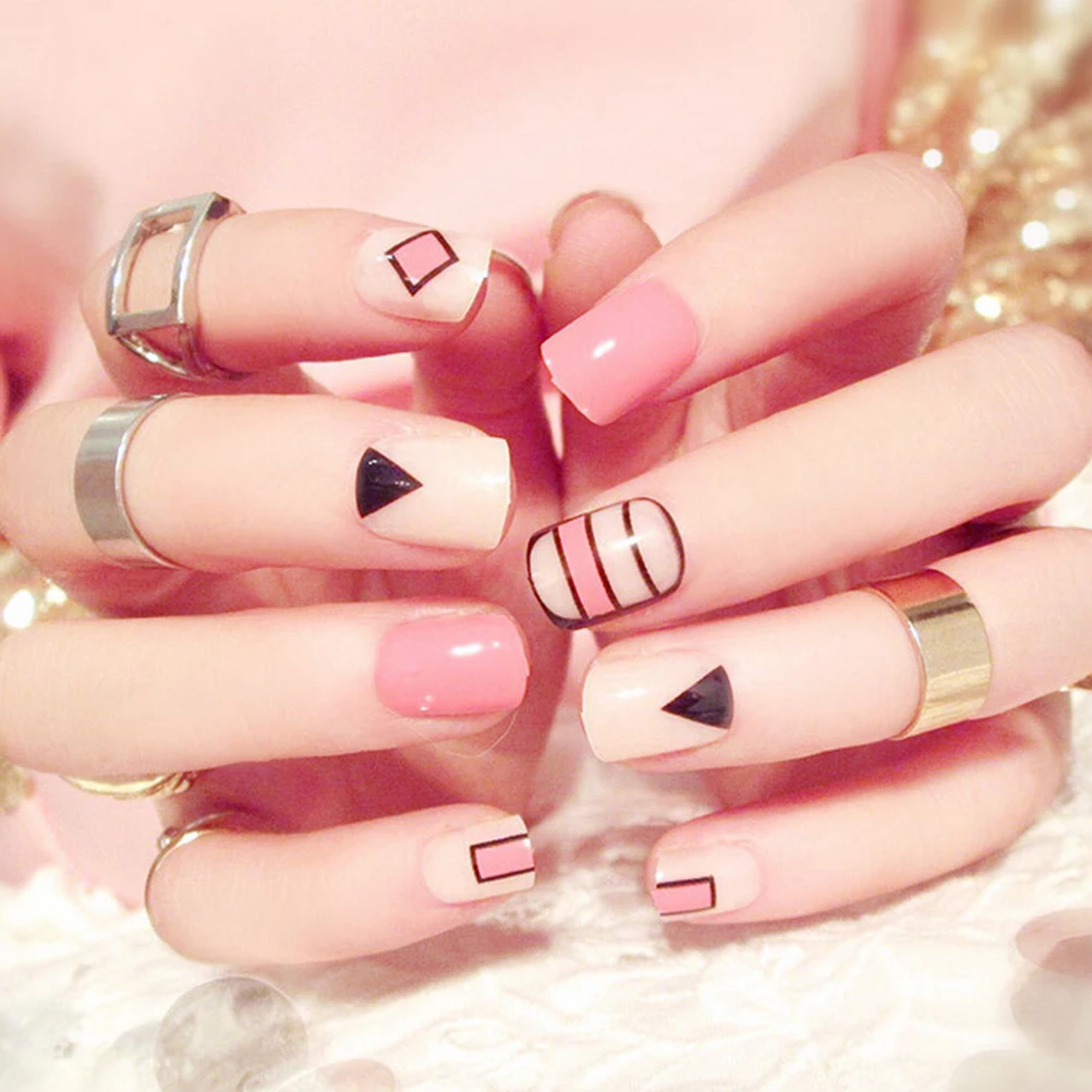 24 Pcs/set Glitter Fake Nails Beauty Women Fashion Sexy False Nails With Glue DIY Pink Full False Nails Art