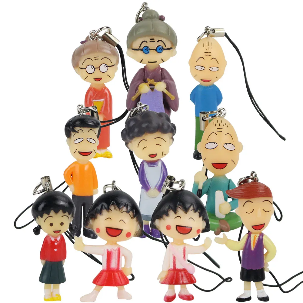 

4-5.5cm 10Pcs/Set Anime Chibi Maruko Chan pendants Key chain Phone Strap PVC Figure Toy Great Gift for kids