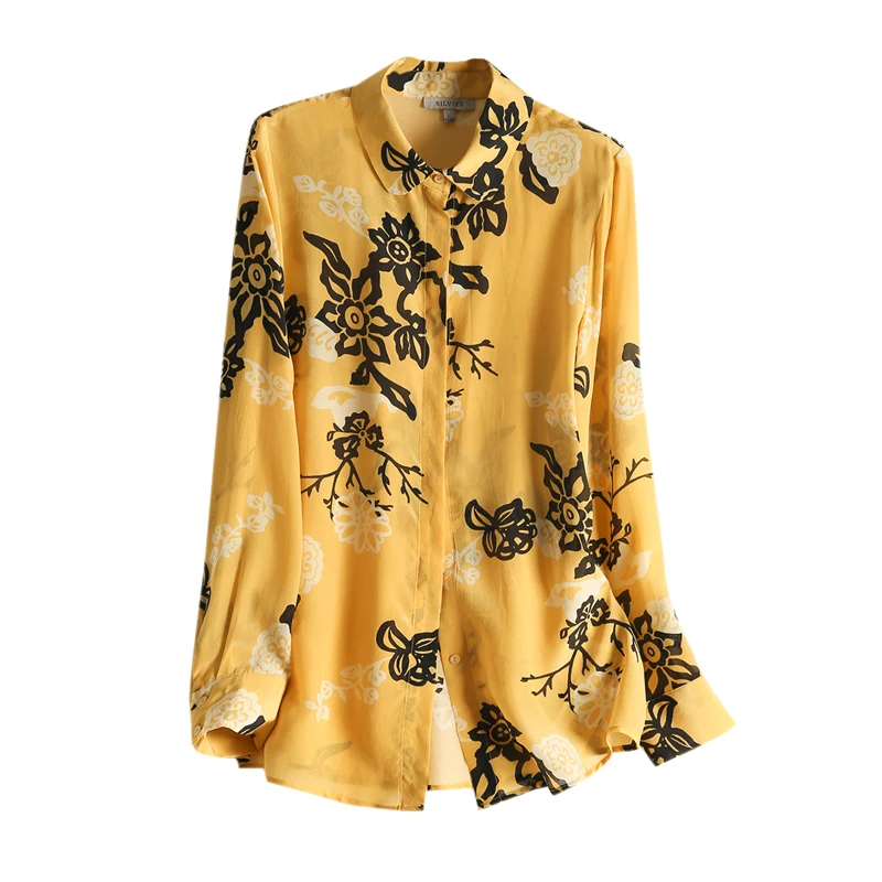 SuyaDream Silk Floral Blouse Women 100% Silk Crepe