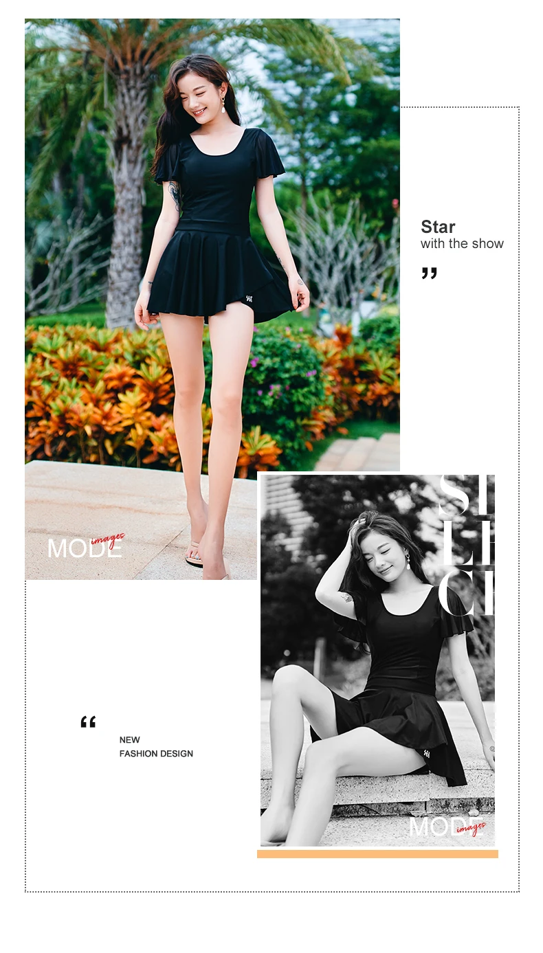 361 Swim Skirt Women Black One Piece Ruffles Swimsuit For Women Girls Elegant Black Swimwear Swim Dress Summer Wear