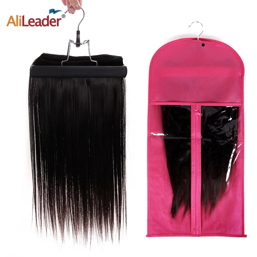 Cabide e Peruca Bolsa para Loja de Cabelo Extensão do Cabelo Bolsa com Gancho de Madeira Alileader Atacado Peruca Tecido Rosa Preto 5-10 Set – Pcs Não
